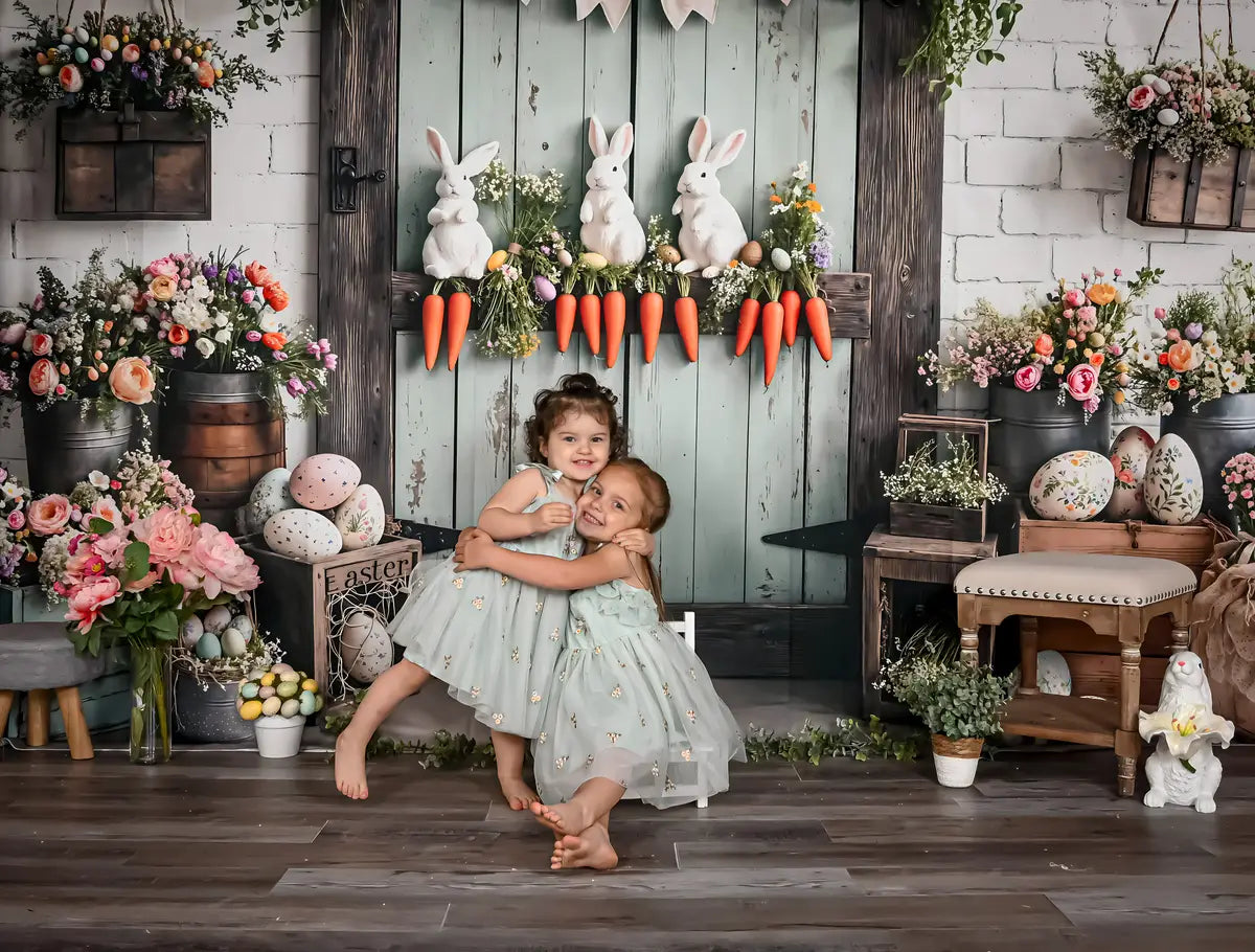 Kate Easter Egg Bunny Carrots Wooden Door Backdrop Designed by Emetselch