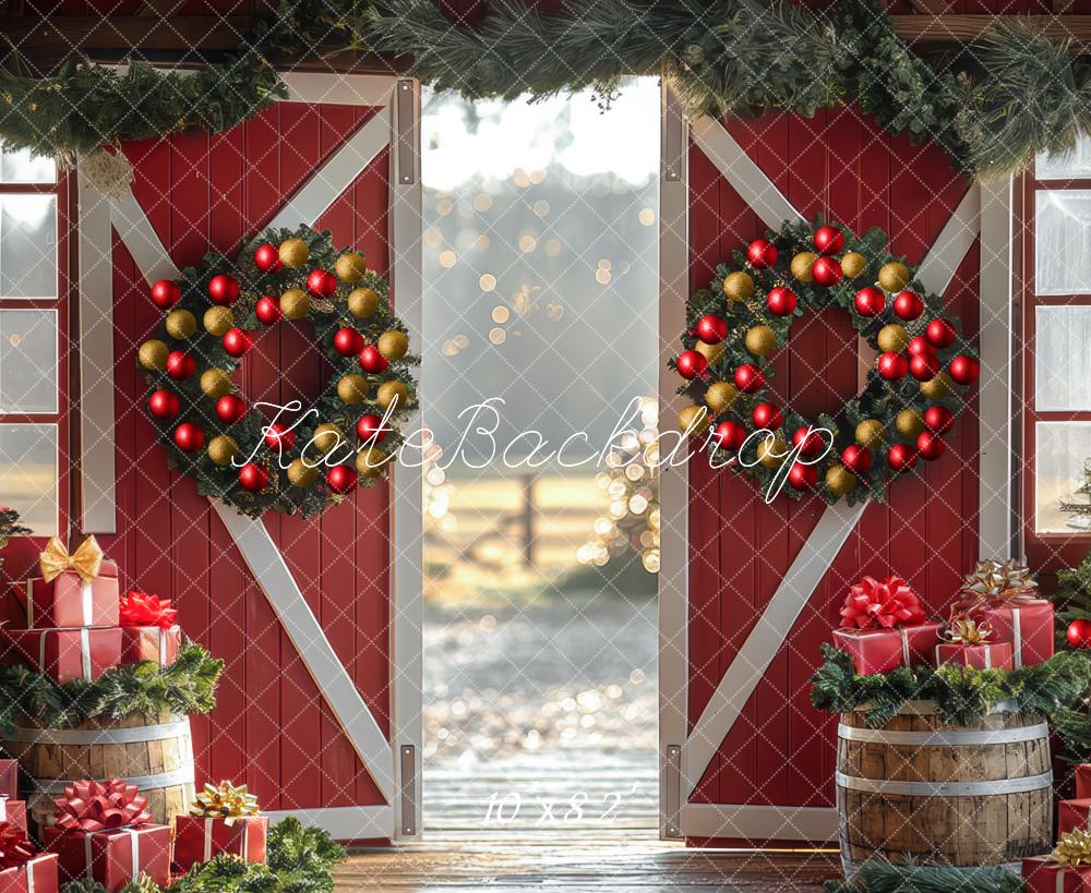 Corona de Puerta de Granero Roja de Navidad Diseñada por Mini MakeBelieve