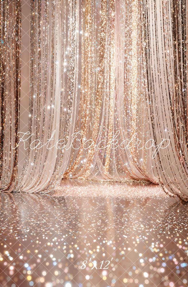 Kate Wedding Gold Glitter Curtain Bokeh Printed Backdrop Designed by Emetselch