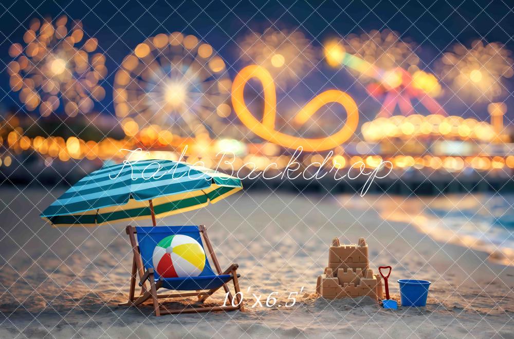 Kate Beach Chair Umbrella Sandcastle Carnival Fireworks Printed Backdrop Designed by Mini MakeBelieve
