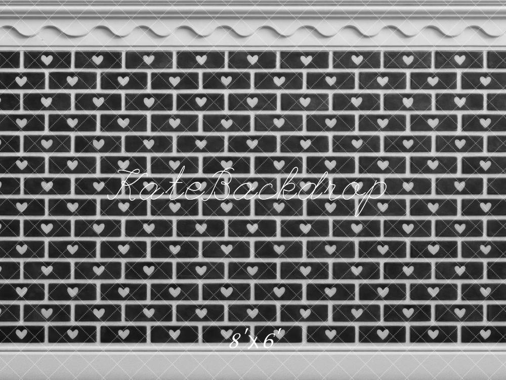 Kate Valentine's Day Black Brick Wall With White Hearts Backdrop Designed by Mini MakeBelieve