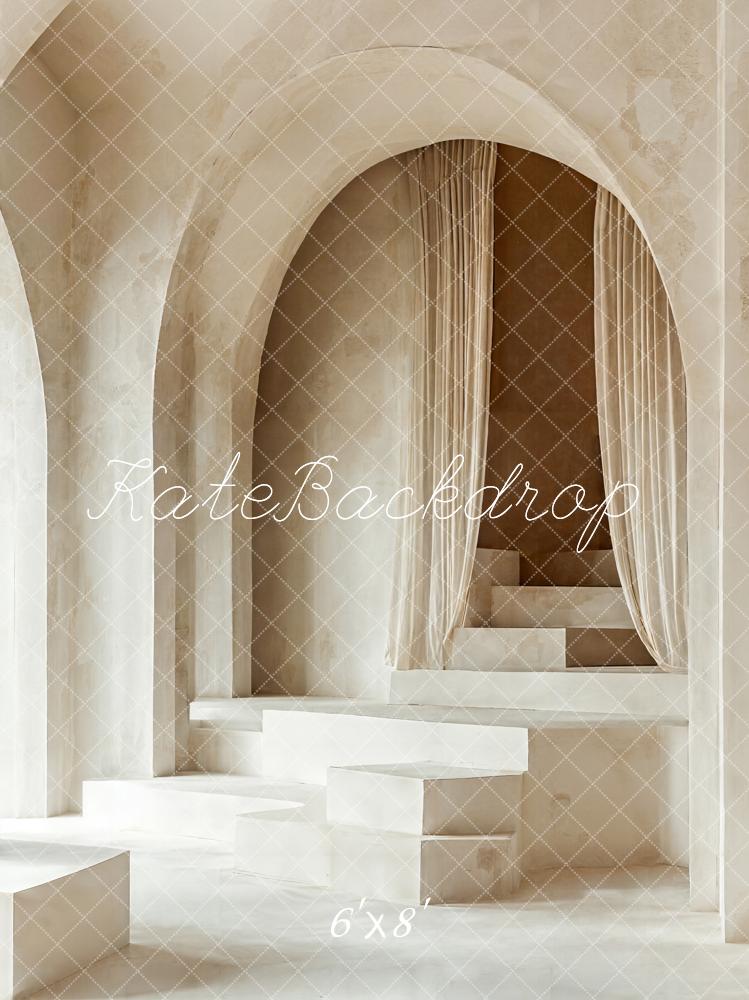 Kate Neutral Minimalist Arch Cascading Stairs Printed Backdrop Designed by Emetselch