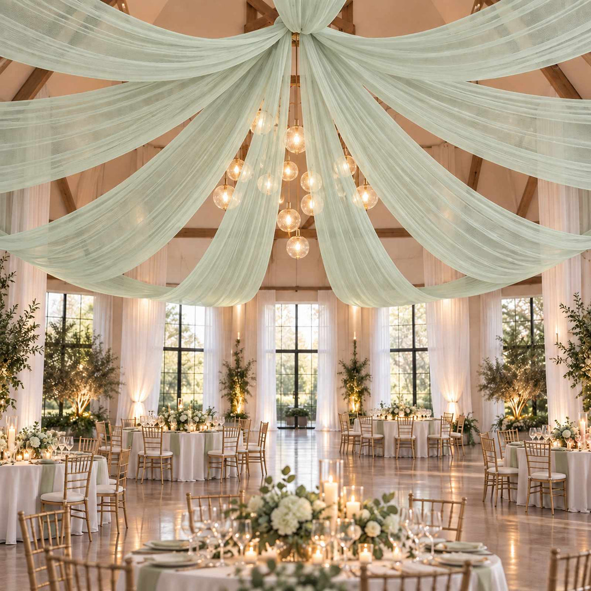 Kate Sage Green 5x15ft Ethereal Soft Veil Drapery – Semi-Sheer Flowing Fabric for Photography & Event Styling