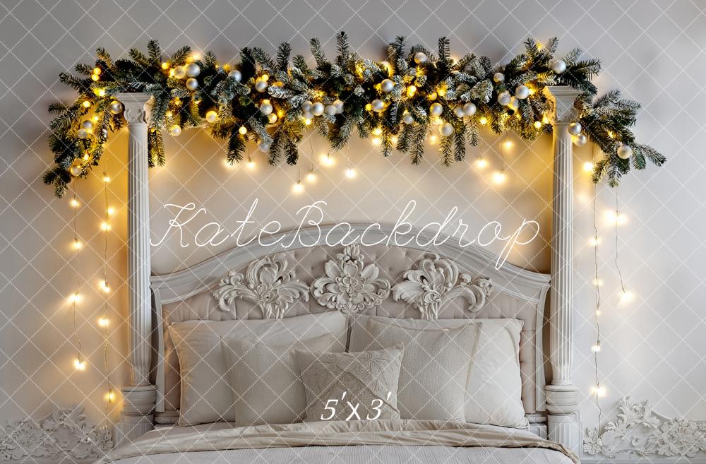Kate Christmas Headboard Garland Ornate Columns Printed Backdrop Designed by Fantasyphotoart