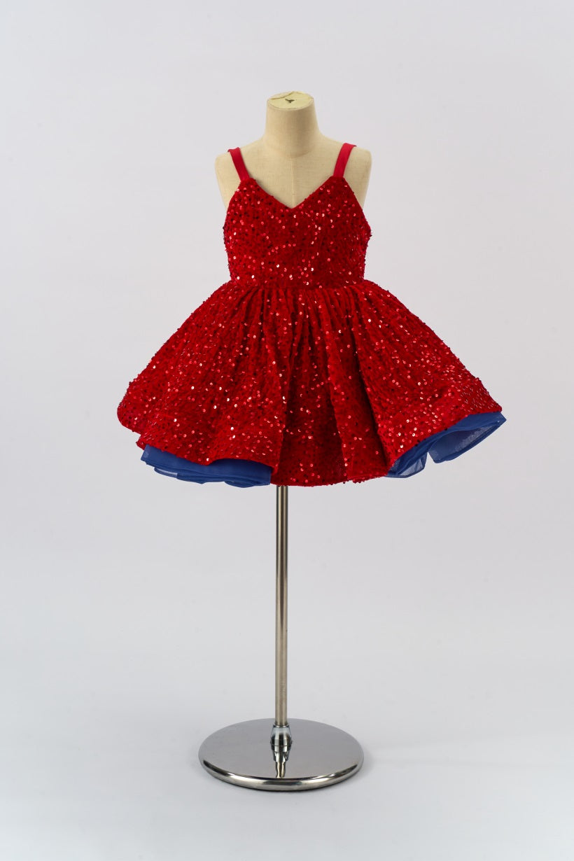 Couture Fluwelen Rode Pailletten Meisjesjurk voor Fotografie