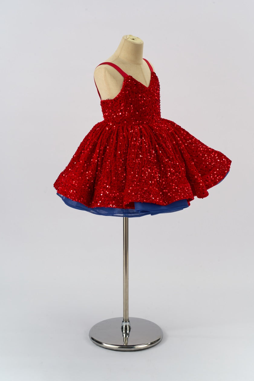Couture Fluwelen Rode Pailletten Meisjesjurk voor Fotografie