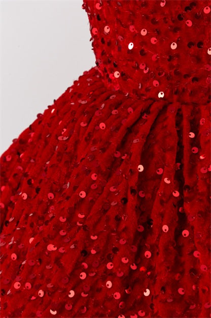 Couture Fluwelen Rode Pailletten Meisjesjurk voor Fotografie