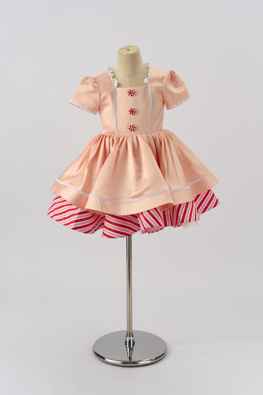 Vestido de Niña de Rayas de Caramelo Rosa de Navidad para Fotografía