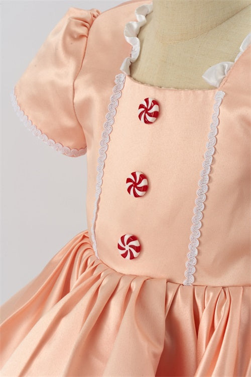 Vestido de Niña de Rayas de Caramelo Rosa de Navidad para Fotografía