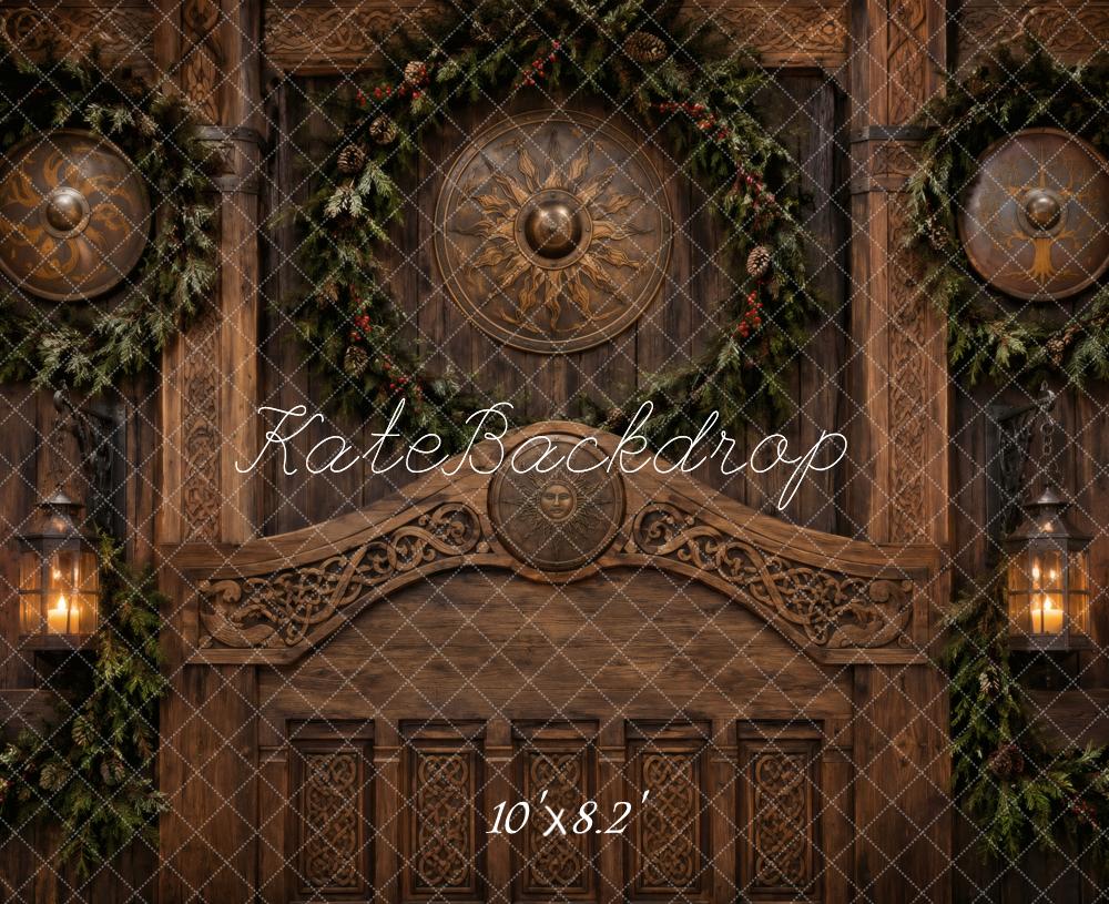 Kate Christmas Wooden Headboard Wreath Lantern Printed Backdrop Designed by Vertigo Productions