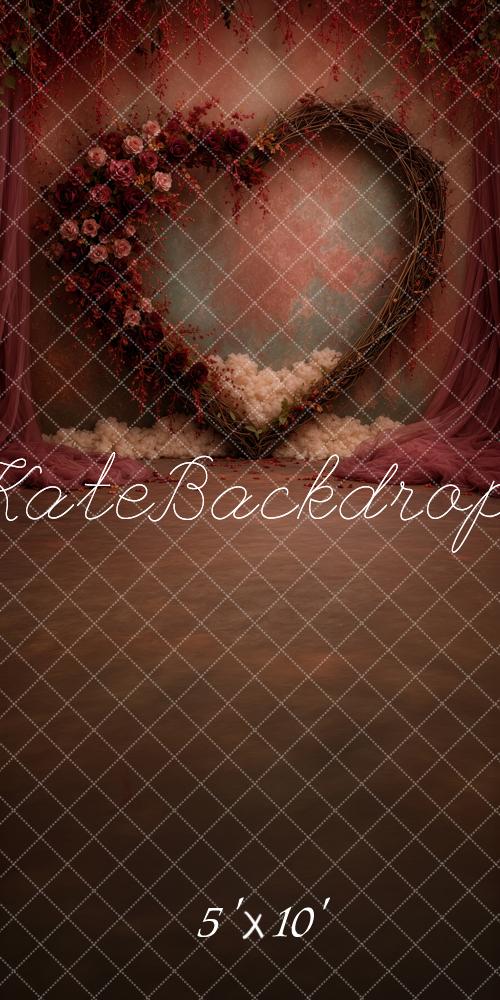 Kate Sweep Valentine's Day Abstract Floral Heart Wreath Burgundy Printed Backdrop Designed by Ashley Ward