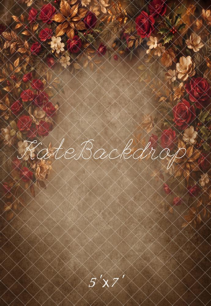 Kate Fine Art Rose Floral Arch Brown Texture Printed Backdrop Designed by Chain Photography