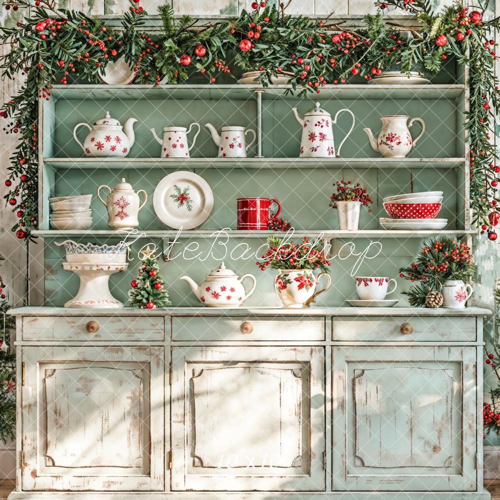 Kate Christmas Kitchen Sunshine Green Cabinets Backdrop Designed by Emetselch