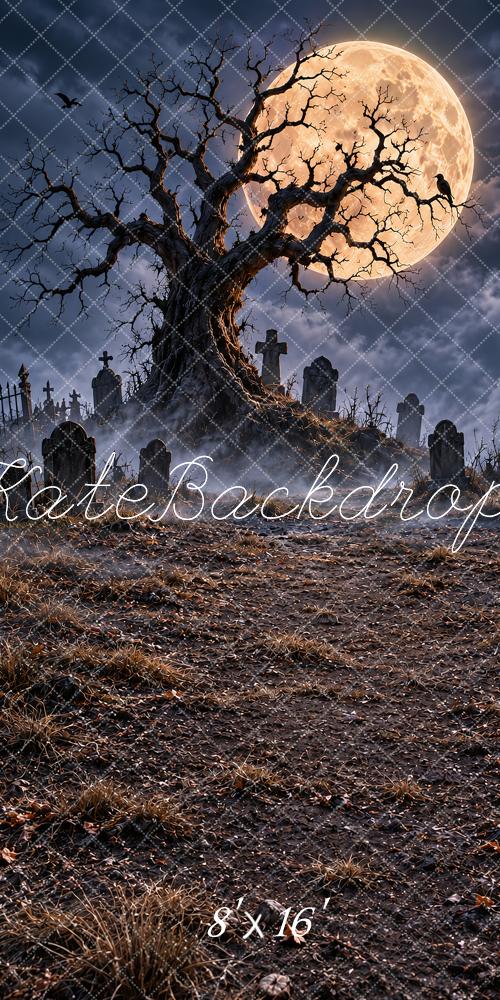 Kate Sweep Halloween Haunted Graveyard Moonlit Tree Printed Backdrop Designed by Vertigo Productions