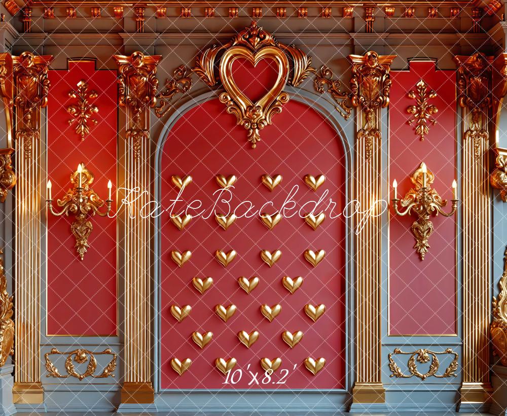 Kate Valentines Red Baroque Gold Heart Wall Backdrop Designed by Mini MakeBelieve