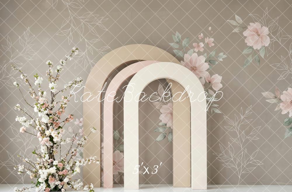 Kate Mother's Day Neutral Flower Arch With Blossoms Printed Backdrop Designed by Patty Roberts