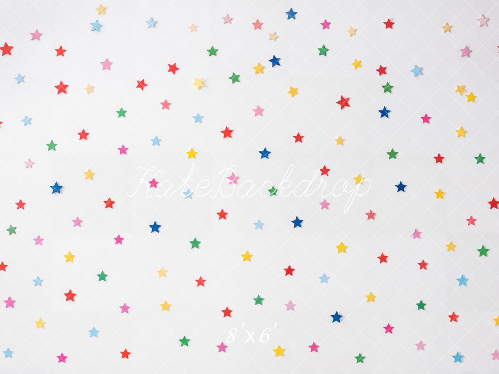 Kate Colorful Star Confetti White Printed Backdrop Designed by Emetselch