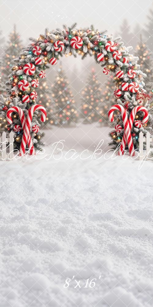 Kate Christmas Candy Cane Flower Arch Snow Printed Backdrop Designed by Emetselch