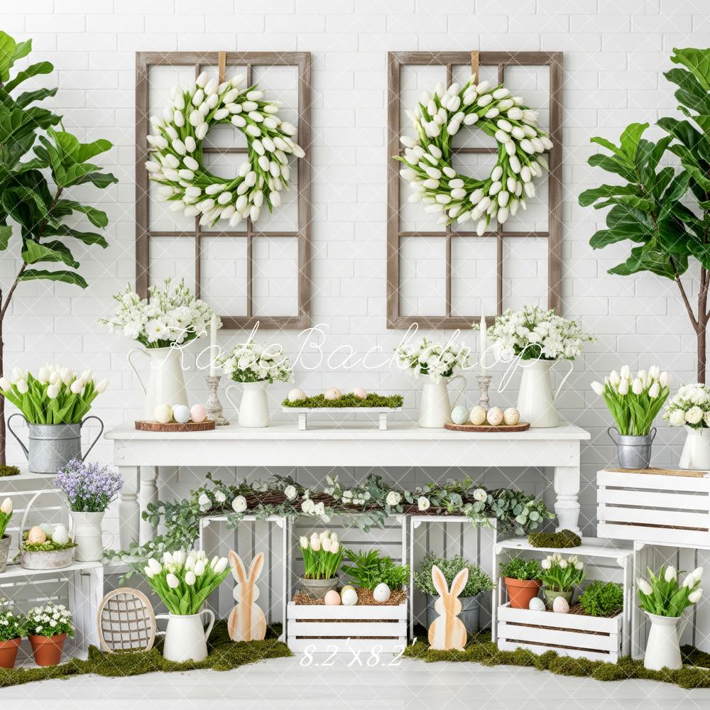 Kate Easter Bunny White Tulip Wreath Spring Decor Backdrop Designed by Patty Roberts