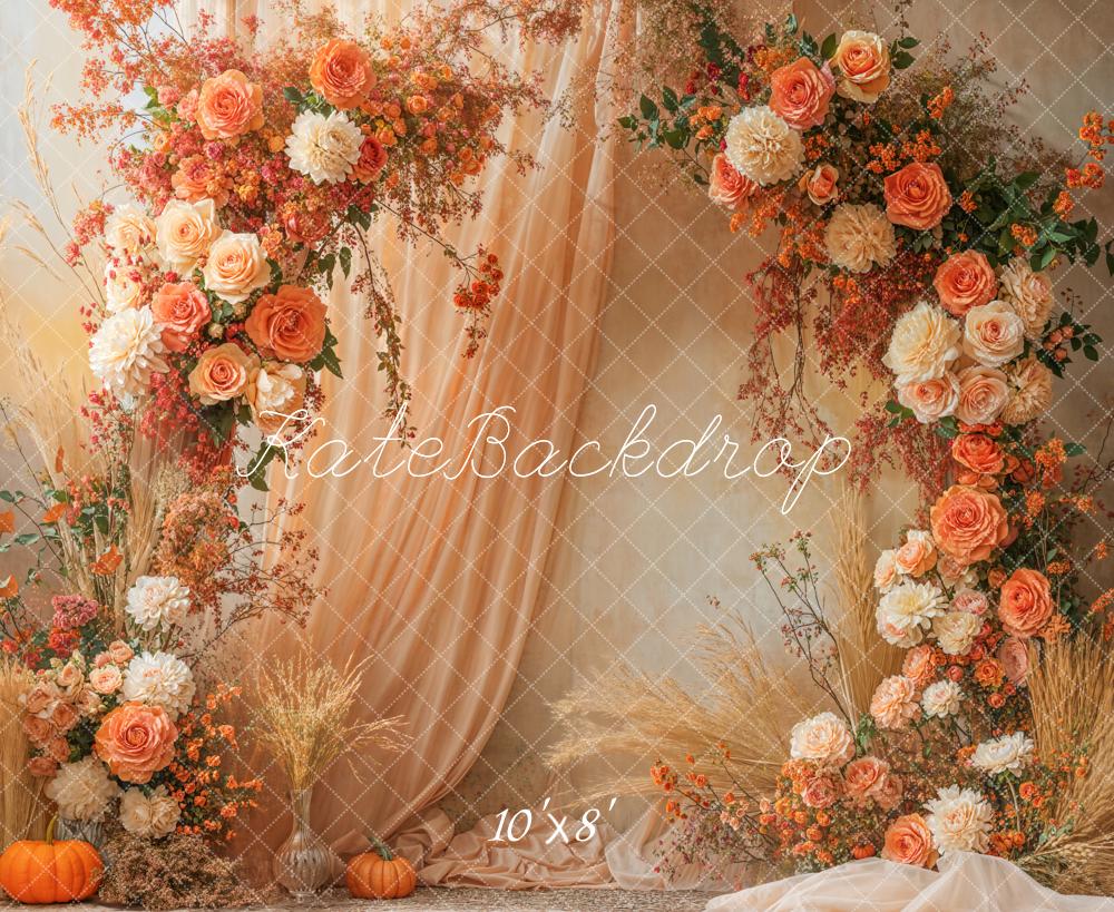 Kate Fall Flower Arch Drapes Orange Rose Pumpkin Backdrop Designed by Emetselch