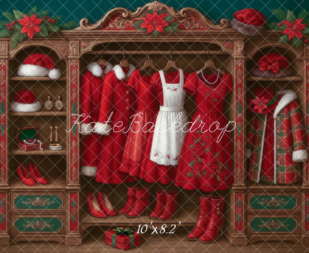 Vestidos Rojos Botas Fondo de Sra. Claus Diseñado por Mini MakeBelieve