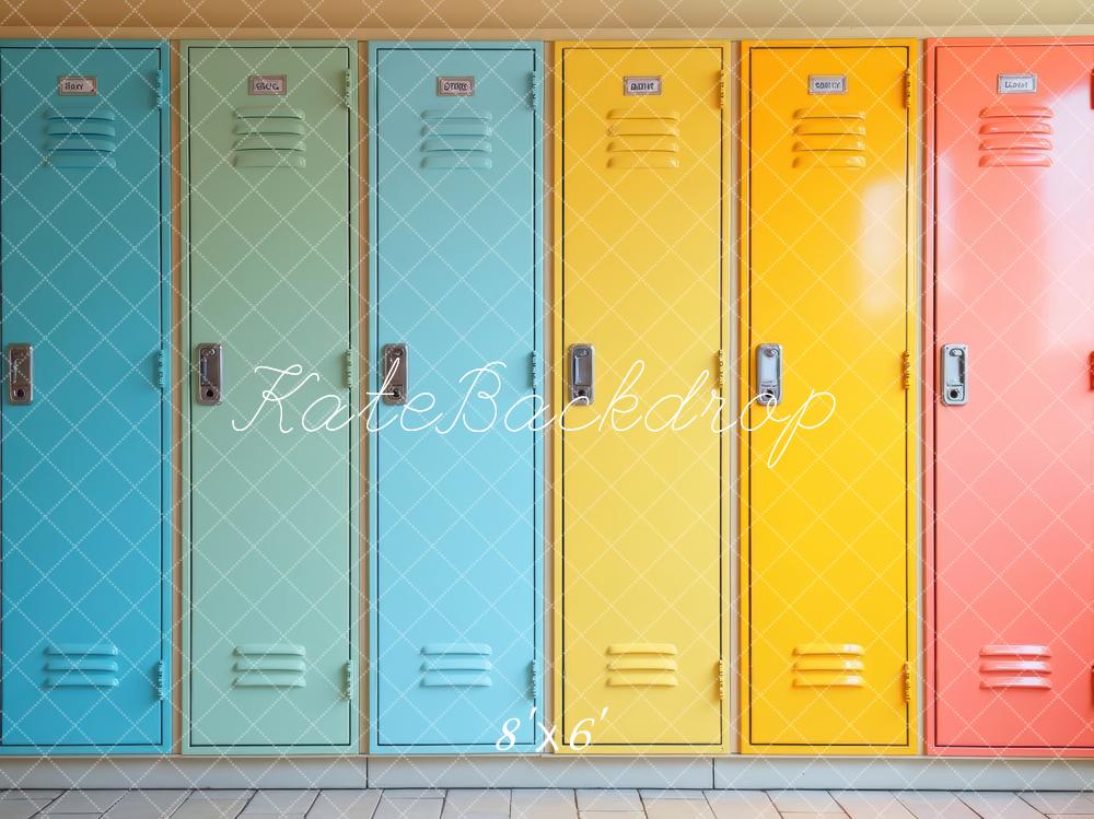Kate Back To School Colorful Locker Wall Backdrop Designed by Laura Bybee