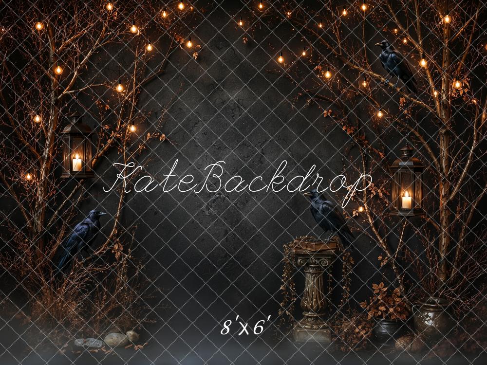 Kate Halloween Night Gothic Raven Lantern Branches Printed Backdrop Designed by Ashley Ward