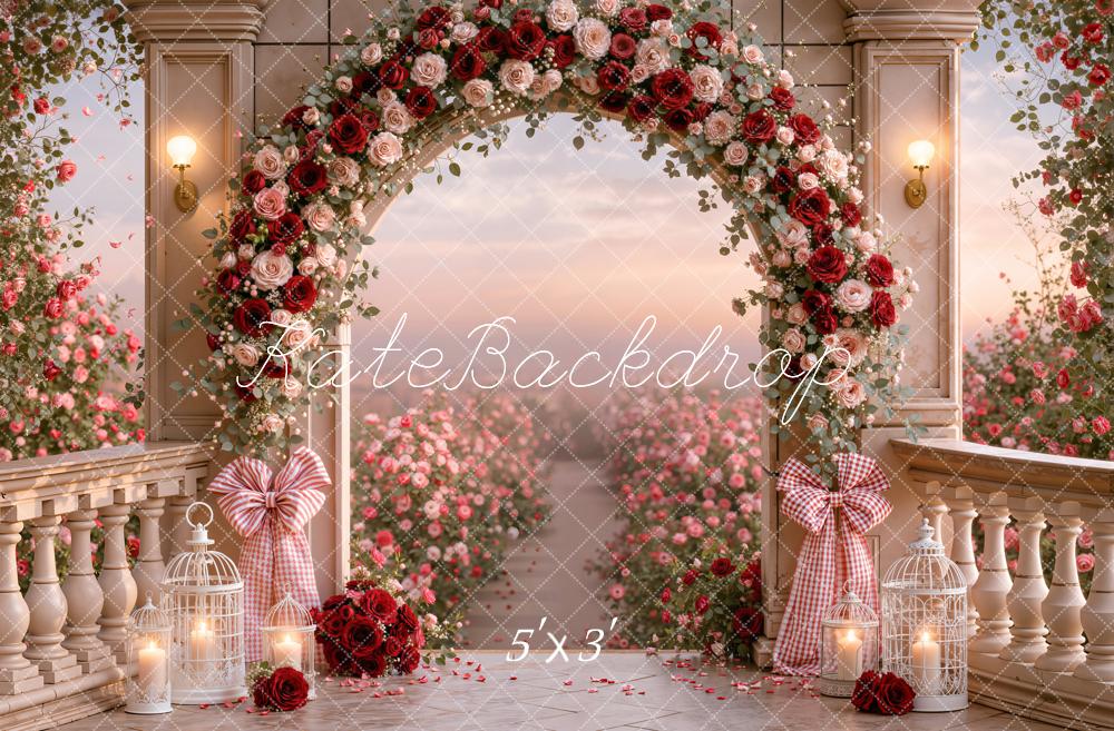 Kate Valentines Romantic Roses Arch Garden Retro Columns Printed Backdrop Designed by Emetselch