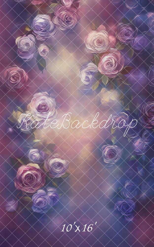 Kate Sweep Fine Art Purple Rose Floral Printed Backdrop Designed by Emetselch