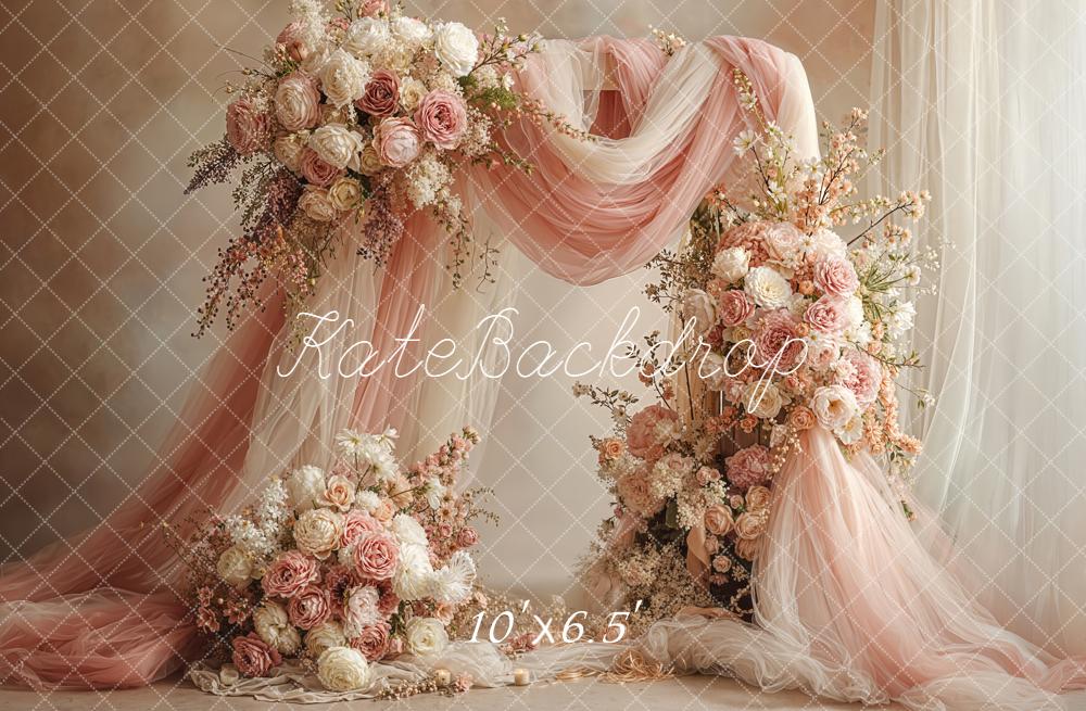 Kate Spring Romantic Flower Arch Pink Rose Drapes Backdrop Designed by Emetselch