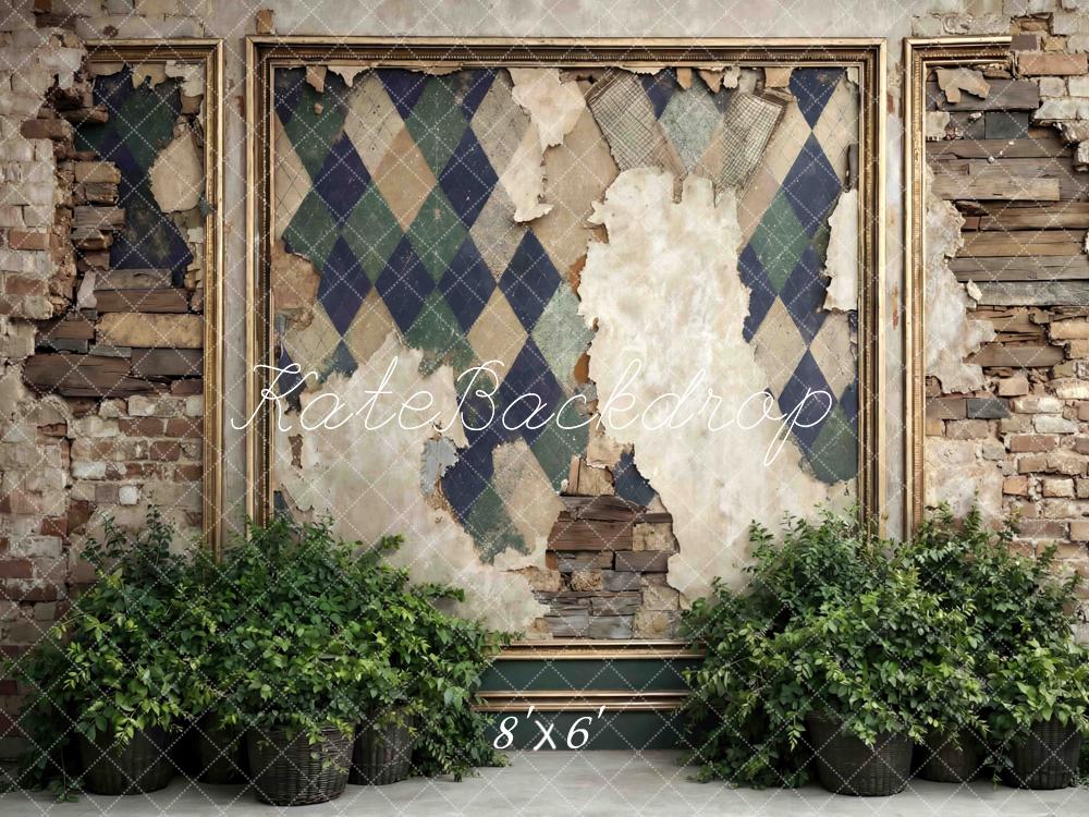 Kate Father's Day Vintage Argyle Brick Wall Plants Printed Backdrop Designed by Mini MakeBelieve