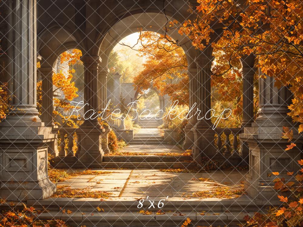 Fondo de Árbol de Maple Retro de Otoño con Escaleras Arqueadas Diseñado por Emetselch