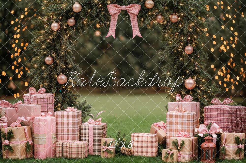 Kate Christmas Pink Bow Arch Gift Garland Lights Garden Backdrop Designed by Emetselch