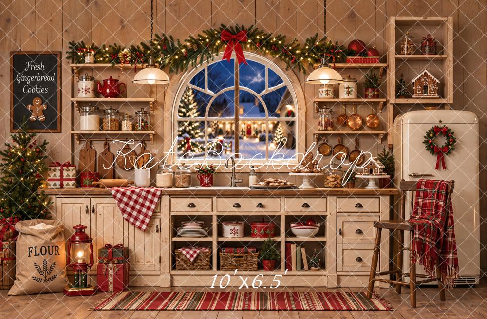 Kate Christmas Gingerbread Kitchen Window Printed Backdrop Designed by Emetselch