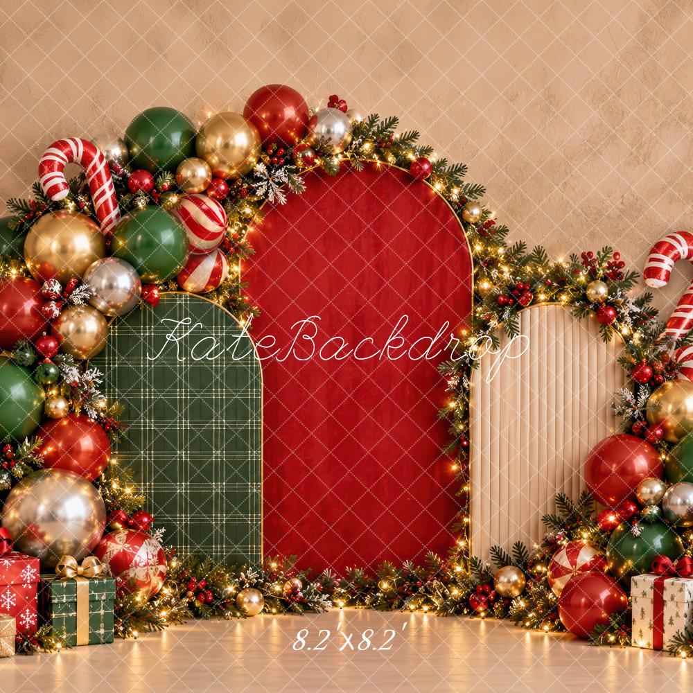 Kate Christmas Ornament Arch Candy Canes Garland Printed Backdrop Designed by Laura Bybee