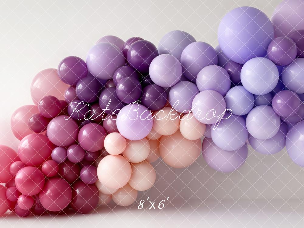 Kate Cake Smash Pink Purple Balloon Garland Printed Backdrop Designed by Emetselch