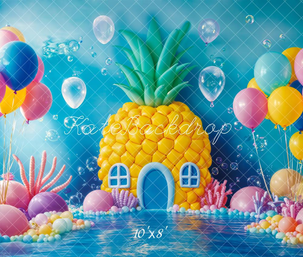 Kate Pastel de cumpleaños bajo el agua Casa piña Globo fondo Diseñado por Emetselch
