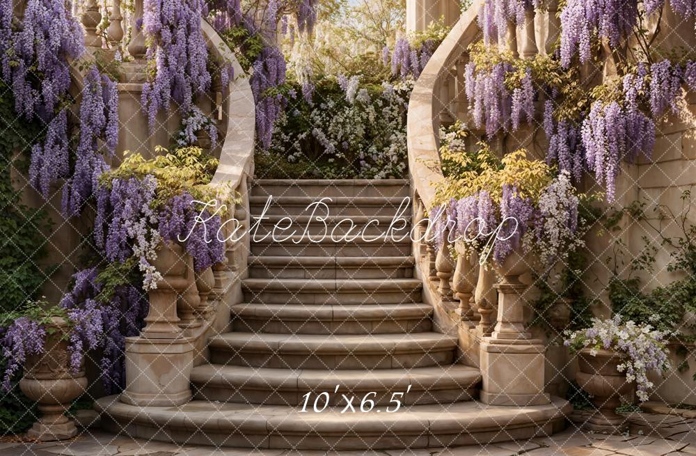 Kate Spring Cascading Stairs Purple Wisteria Garden Backdrop Designed by Emetselch