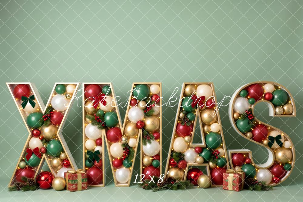 Kate Christmas XMAS Ballons Letters Green Printed Backdrop Designed by Patty Roberts