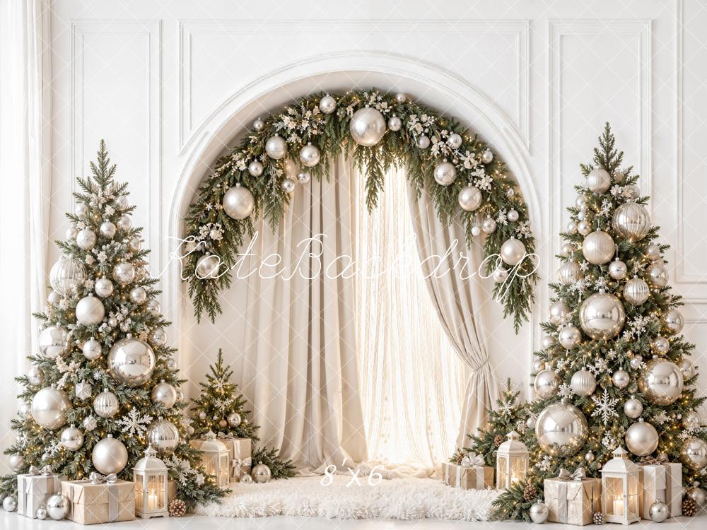 Kate Christmas Tree Silver Ball Garland Arch Printed Backdrop Designed by Emetselch
