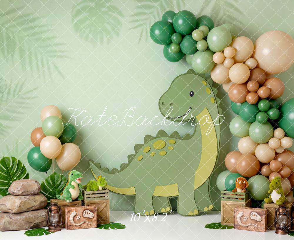 Kate Cake Smash Dinosaur Jungle Balloons Crates Leaves Backdrop Designed by Patty Roberts
