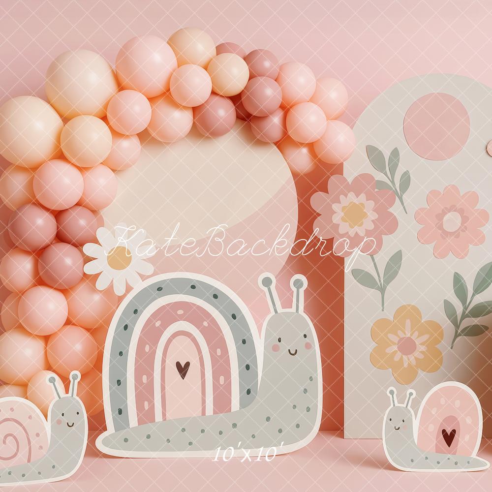 Kate Cake Smash Rainbow Snail Floral Balloon Backdrop Designed by Patty Roberts