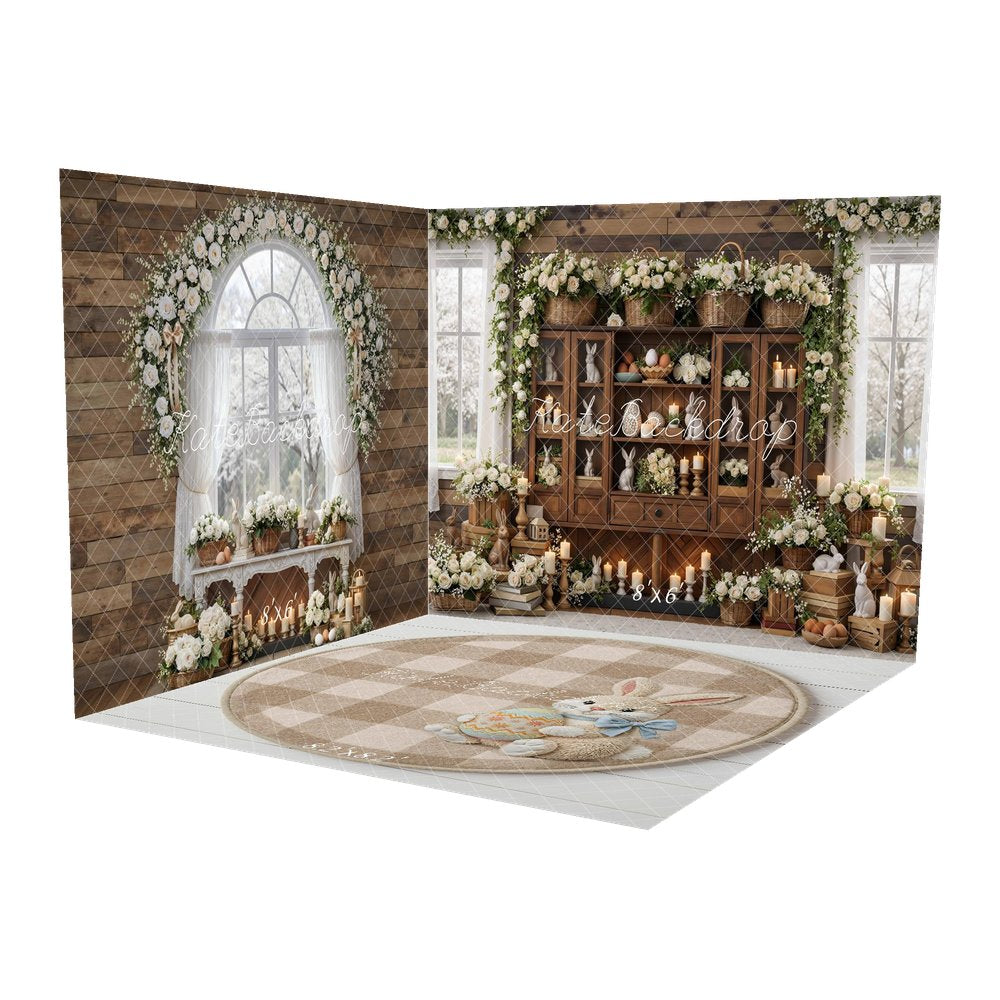 Kate Easter Bunny Wooden Cabinet Flowers Candles Backdrop Room Set