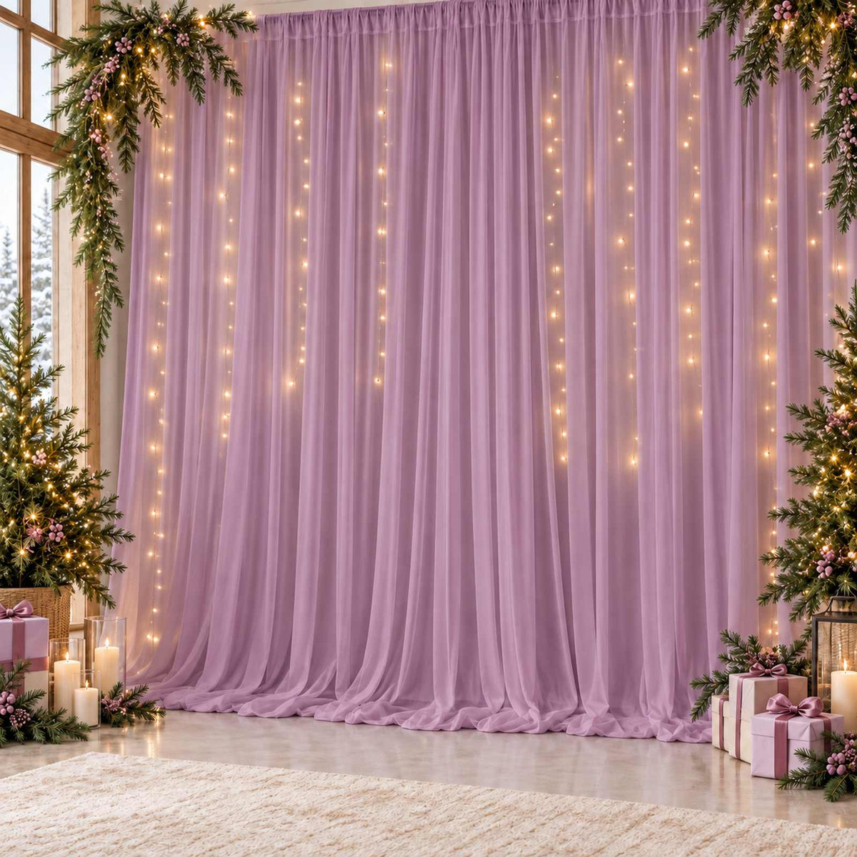 Kate Purple 5x15ft Ethereal Soft Veil Drapery – Semi-Sheer Flowing Fabric for Photography & Event Styling