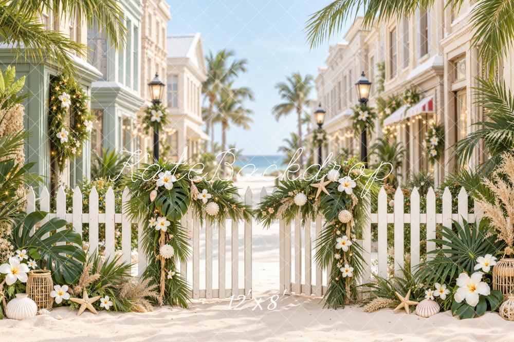 Kate Beach Coastal Resort Tropical Street Flower Fence Printed Backdrop Designed by Emetselch