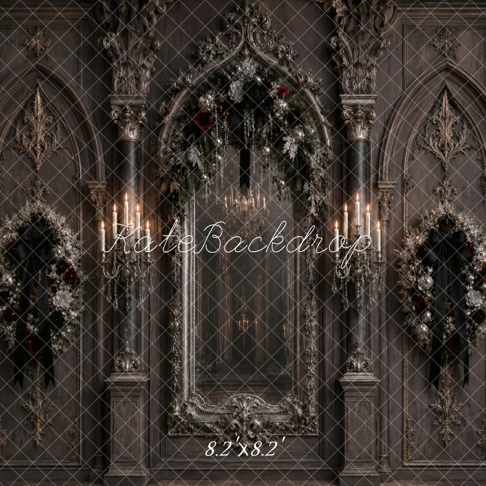 Kate Christmas Gothic Ornate Mirror Wreaths Printed Backdrop Designed by Vertigo Productions