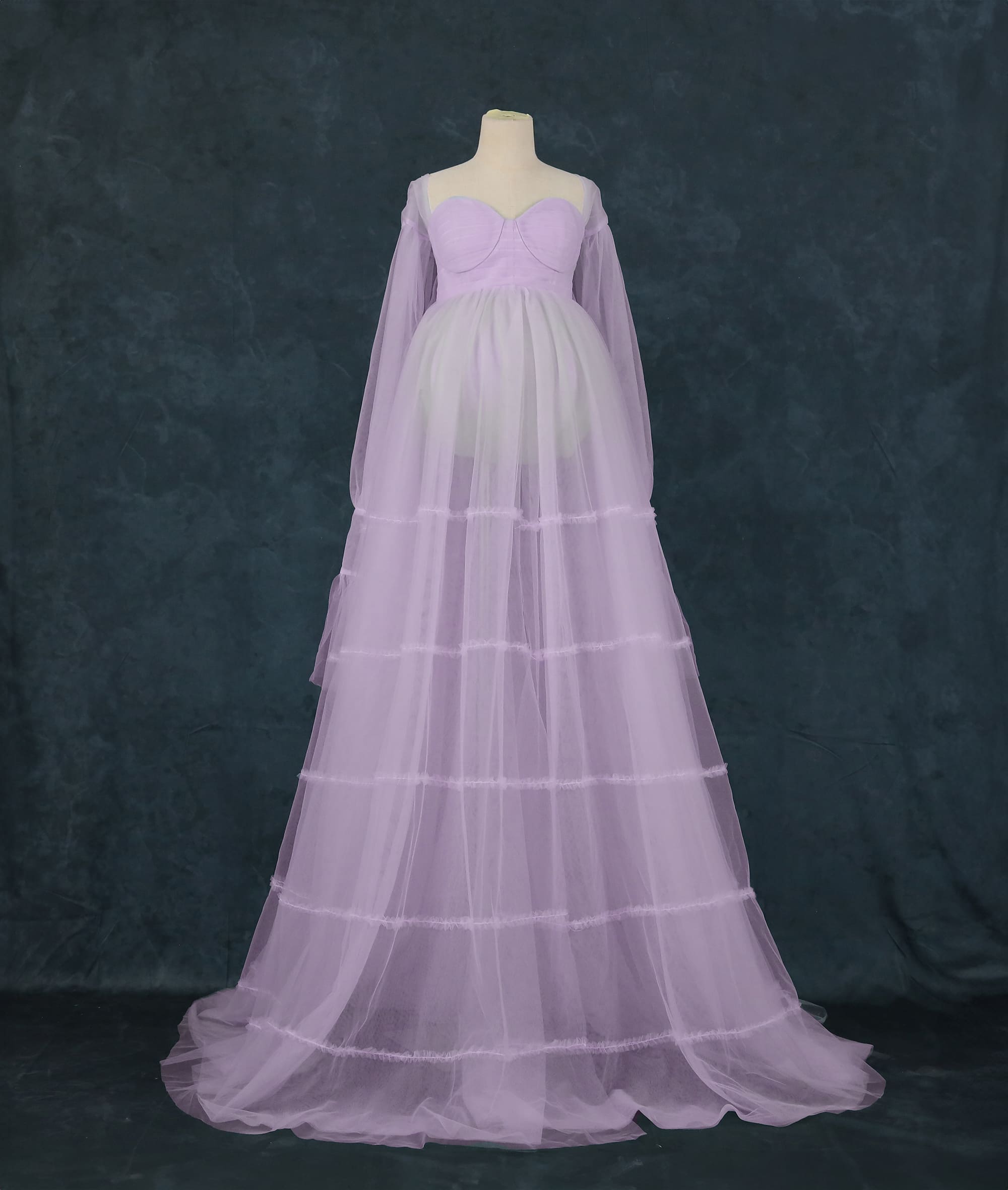 Kate Mesh High Waisted Long Sleeve Custom Maternity Photoshoot Gowns