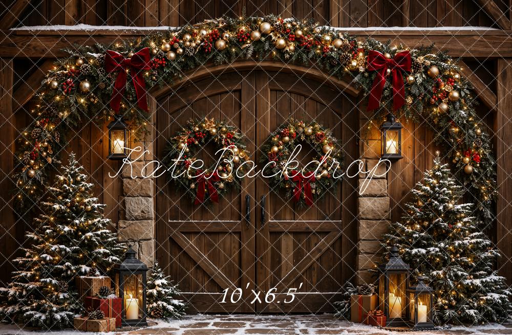 Kate Christmas Rustic Cabin Door Garland Printed Backdrop Designed by Emetselch