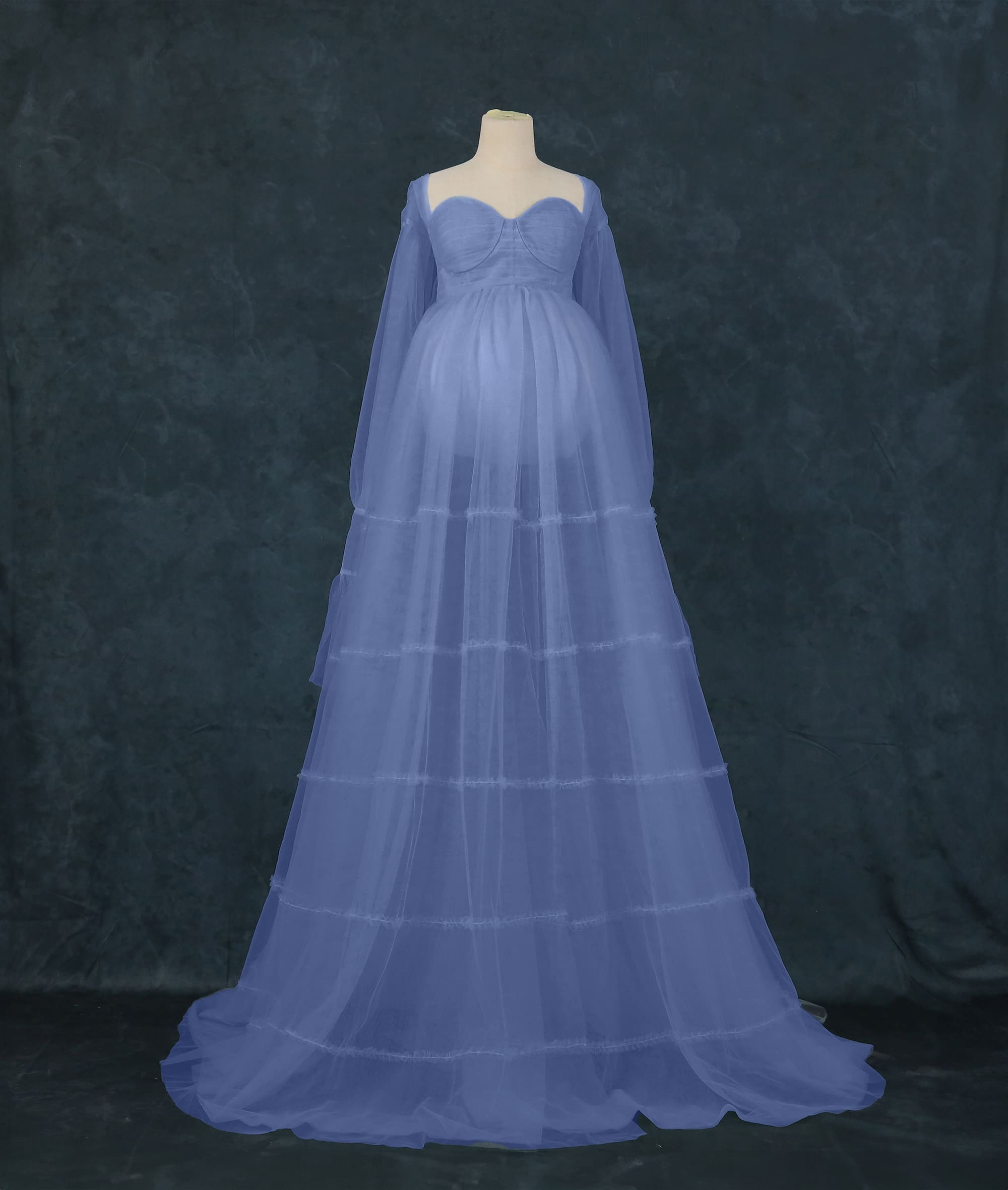 Kate Mesh High Waisted Long Sleeve Custom Maternity Photoshoot Gowns