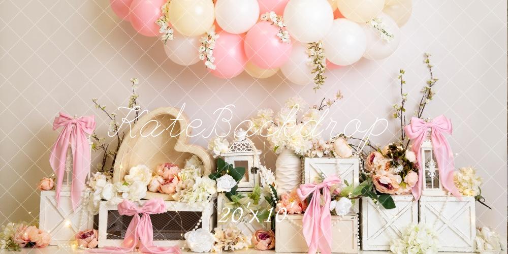 Sfondo a Palloncino a Cuore Floreale Rosa con Fiocchi Design di Megan Leigh Photography